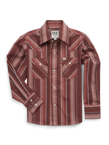Ely and Walker Kids Boys Western Textured Stripe Burgundy Poly/Cotton L/S Shirt