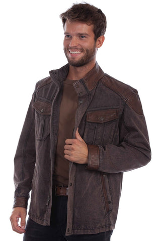 Scully Mens Cozy Canvas Chocolate Leather Leather Jacket
