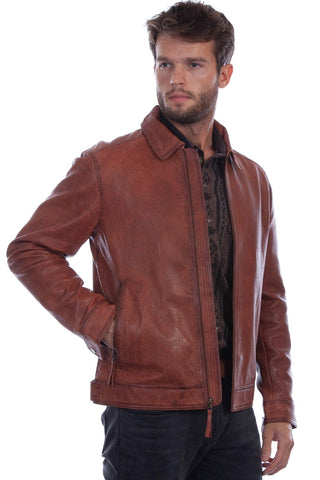 Scully Mens Classic Zip Front Cognac Leather Leather Jacket
