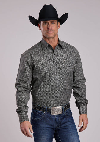 Stetson Mens Ghost Print Black 100% Cotton L/S Shirt