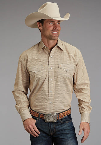 Stetson Mens Diamond Eye Geo Orange 100% Cotton L/S Shirt