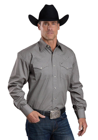 Stetson Mens 2571 Polaris Geo Grey 100% Cotton L/S Shirt
