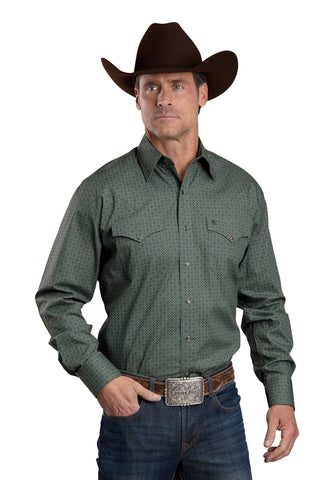 Stetson Mens Sage Lattice Green 100% Cotton L/S Shirt