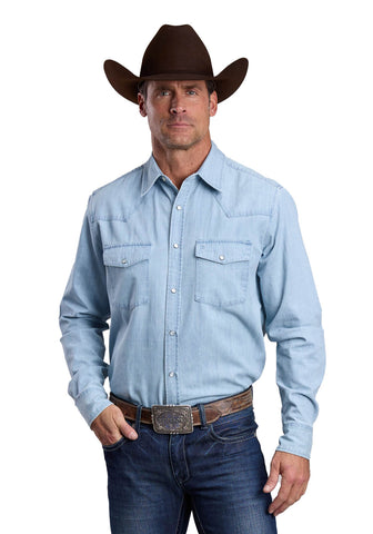 Stetson Mens Lightweight Chambray Blue 100% Cotton L/S Shirt