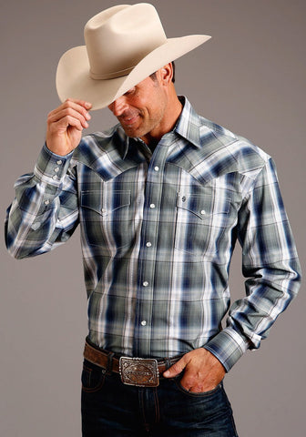 Stetson Mens Green 100% Cotton Lucky Diamond L/S 2 Pkt Shirt