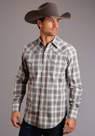 Stetson Mens Brown 100% Cotton Dobby Twill L/S 2 Pkt Shirt