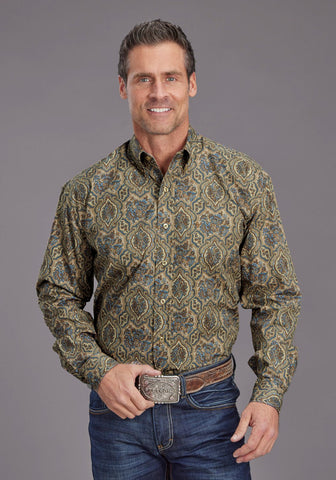 Stetson Mens Frontier Medallion Brown 100% Cotton 1 Pkt L/S Shirt