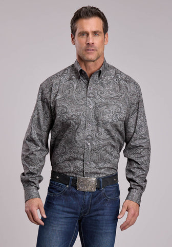 Stetson Mens Smoke Paisley Grey 100% Cotton 1 Pkt L/S Shirt