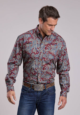 Stetson Mens 2736 Paisley Ruby 100% Cotton 1 Pkt L/S Shirt