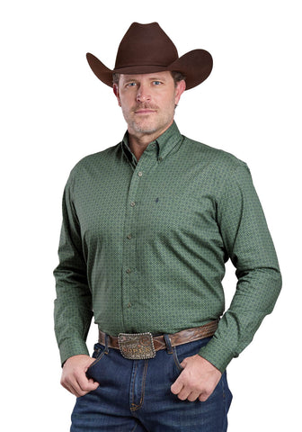 Stetson Mens 2570 Lattice Sage 100% Cotton 1 Pkt L/S Shirt