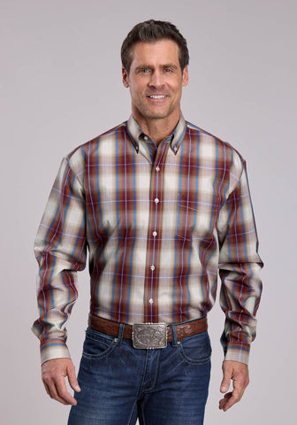 Stetson Mens Forever Plaid Red 100% Cotton 1 Pkt L/S Shirt