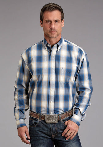 Stetson Mens Ombre Dobby Blue 100% Cotton L/S Shirt