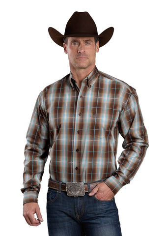 Stetson Mens Ombre Plaid Cocoa 100% Cotton 1 Pkt L/S Shirt