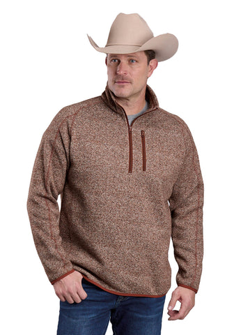 Stetson Mens 1/4 Zip Bonded Rust 100% Polyester Pullover Sweater