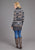 Stetson Womens Aztec Self Tie Grey/Indigo Wool Blend Cardigan Sweater