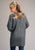 Stetson Womens Mid Length Floral Grey Acrylic Blend Cardigan Sweater