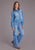 Stetson Womens Embroidered Crop Denim Medium Blue Cotton Blend L/S Blouse