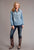 Stetson Womens Patch Pockets Blue 100% Cotton L/S Shirt
