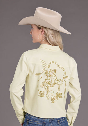 Stetson Womens Bronc Rider Crop Cream 100% Cotton L/S Blouse