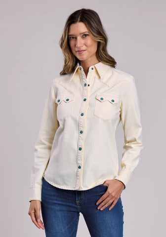 Stetson Womens 3 Point Back Yoke Cream 100% Cotton L/S Shirt
