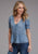 Stetson Womens V-Neck Baby Doll Blue Lyocell S/S Blouse