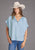 Stetson Womens 2437 1/2 Button Placket Powder Blue 100% Rayon S/S Blouse