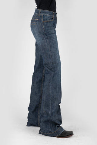 Stetson Womens 214 Inset Back Pocket Blue Cotton Blend Jeans