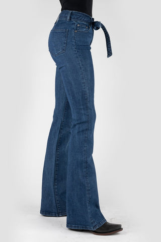Stetson Womens 921 High Waist Plain Blue Cotton Blend Jeans