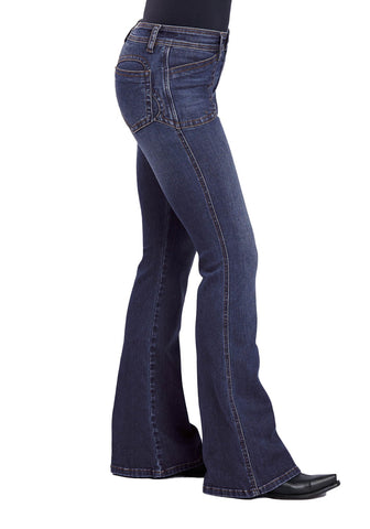 Stetson Womens 921 Curved Hip Yoke Medium Wash Cotton Blend Jeans