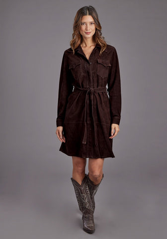 Stetson Womens Western Shirt Chocolate Brown Lambskin L/S Dress