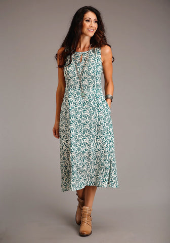 Stetson Womens Floral Jade Green Rayon/Nylon S/L Dress