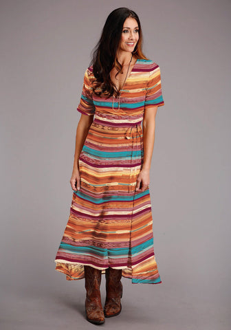 Stetson Womens Sunset Serape Multi-Color 100% Rayon S/S Dress