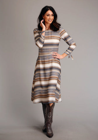 Stetson Womens Desert Serape Brown 100% Rayon L/S Dress