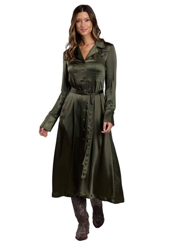 Stetson Womens Open Notch Collar Olive 100% Polyester L/S Dress