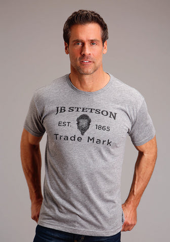 Stetson Mens Buffalo Head Grey Cotton Blend S/S T-Shirt