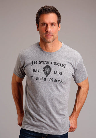 Stetson Mens Buffalo Head Grey Cotton Blend S/S T-Shirt