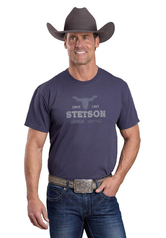Stetson Unisex Longhorn Screenprint Navy 100% Cotton S/S T-Shirt