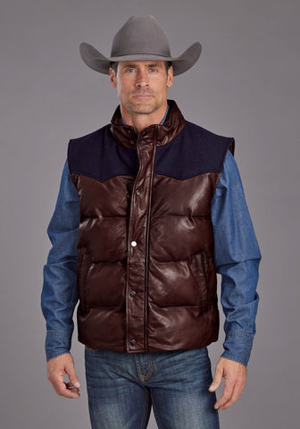 Stetson Mens Smooth Puffer Brown Leather Leather Vest