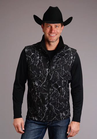 Stetson Mens Range Print Black Poly/Spandex Softshell Vest