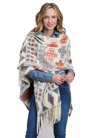 Stetson Womens Aztec Blanket Fringe Hem Cream Multi 100% Polyester Sweater Wrap