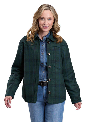 Stetson Womens Plaid Shirt Green Wool Blend Wool Jacket