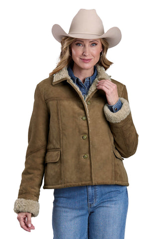 Stetson Womens Faux Shearling Brown Suede Leather Jacket