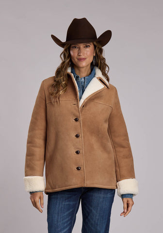 Stetson Womens Barn Coat Beige Shearling Leather Jacket
