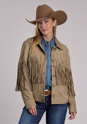 Stetson Womens Button Fringe Bone Suede Leather Jacket