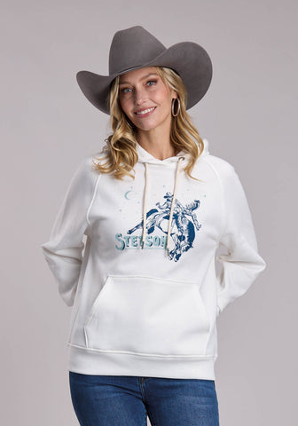 Stetson Womens Stars and Moons Rider White Poly/Rayon Hoodie
