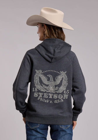 Stetson Womens Full American Eagle Heather Black Poly/Rayon Hoodie