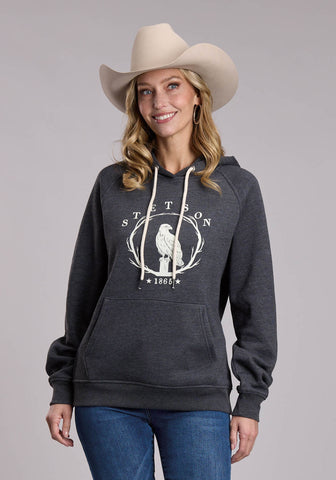 Stetson Womens 1865 Eagle on Branch Heather Black Poly/Rayon Hoodie