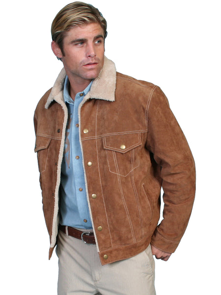 Scully Leather Mens Boar Suede Sherpa Fleece Jean Jacket Cafe