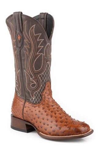 Stetson Mens Ozzy Medium Brown/Cognac Ostrich Foot 13in Cowboy Boots
