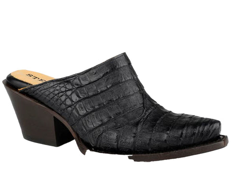 Stetson Womens Reed Black Caiman Mules Shoes